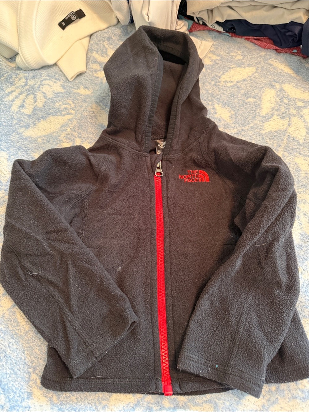 The North Face Kids Black Fleece Hoodie with Red Zipper